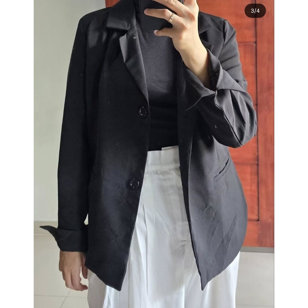 blazer hitam pekat full furing