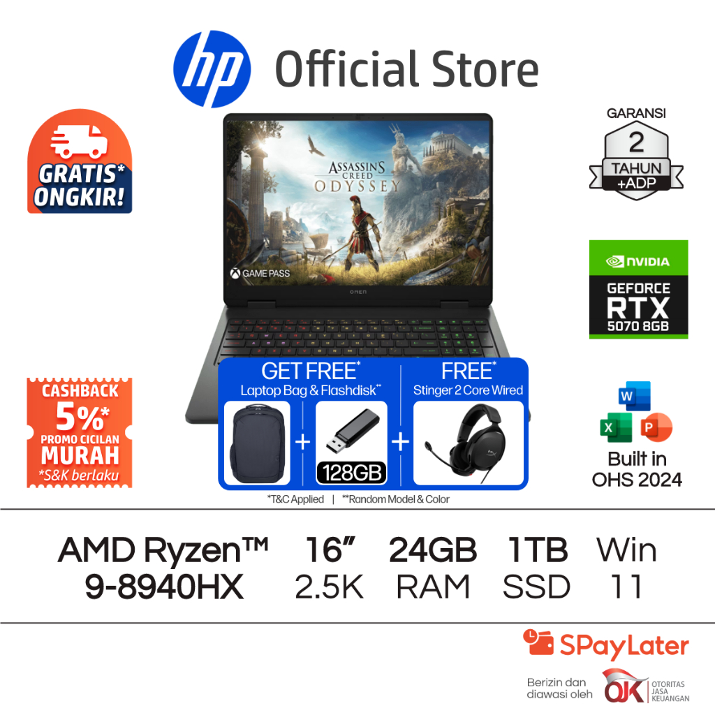OMEN Laptop Gaming HP AMD Ryzen 9 NVIDIA GeForce RTX 5070 24GB RAM 1TB SSD Shadow Black Free Windows