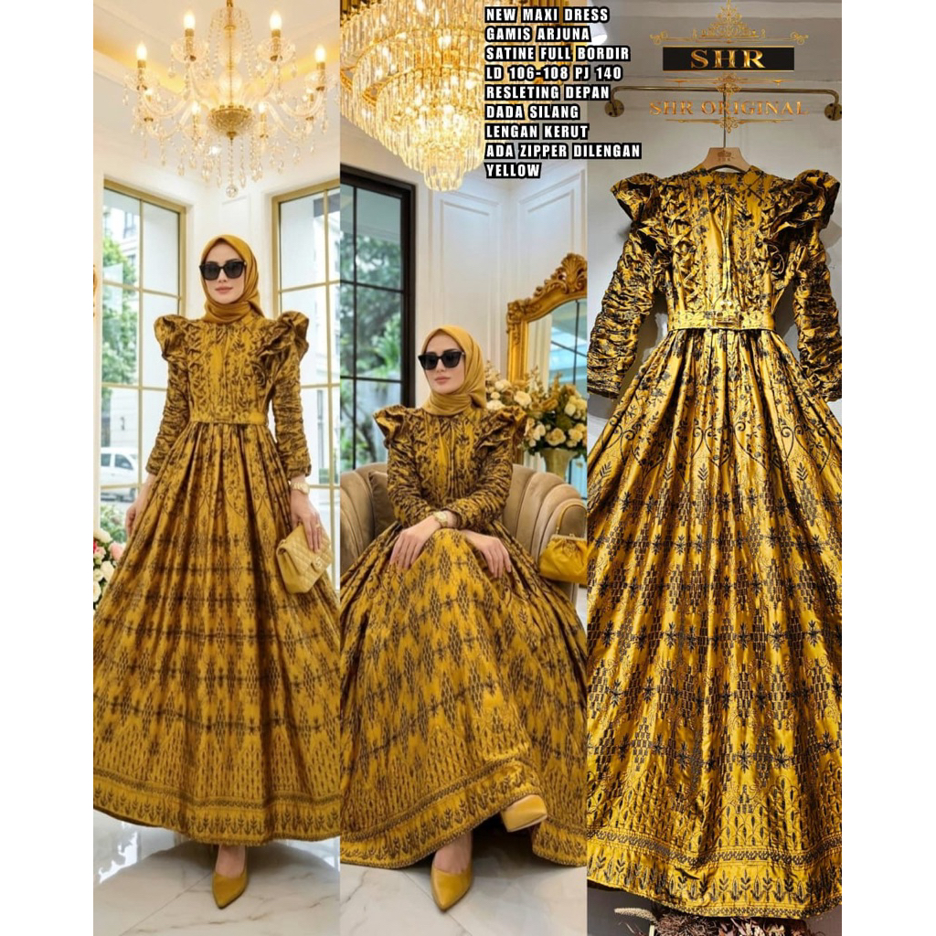 SIAP KIRIM“ BY SHR ORI NEW “ READYY MAXI DRESS ARJUNA SATIN BORDIR RUFLLE BY SHR ORI IMPORT BEST SEL