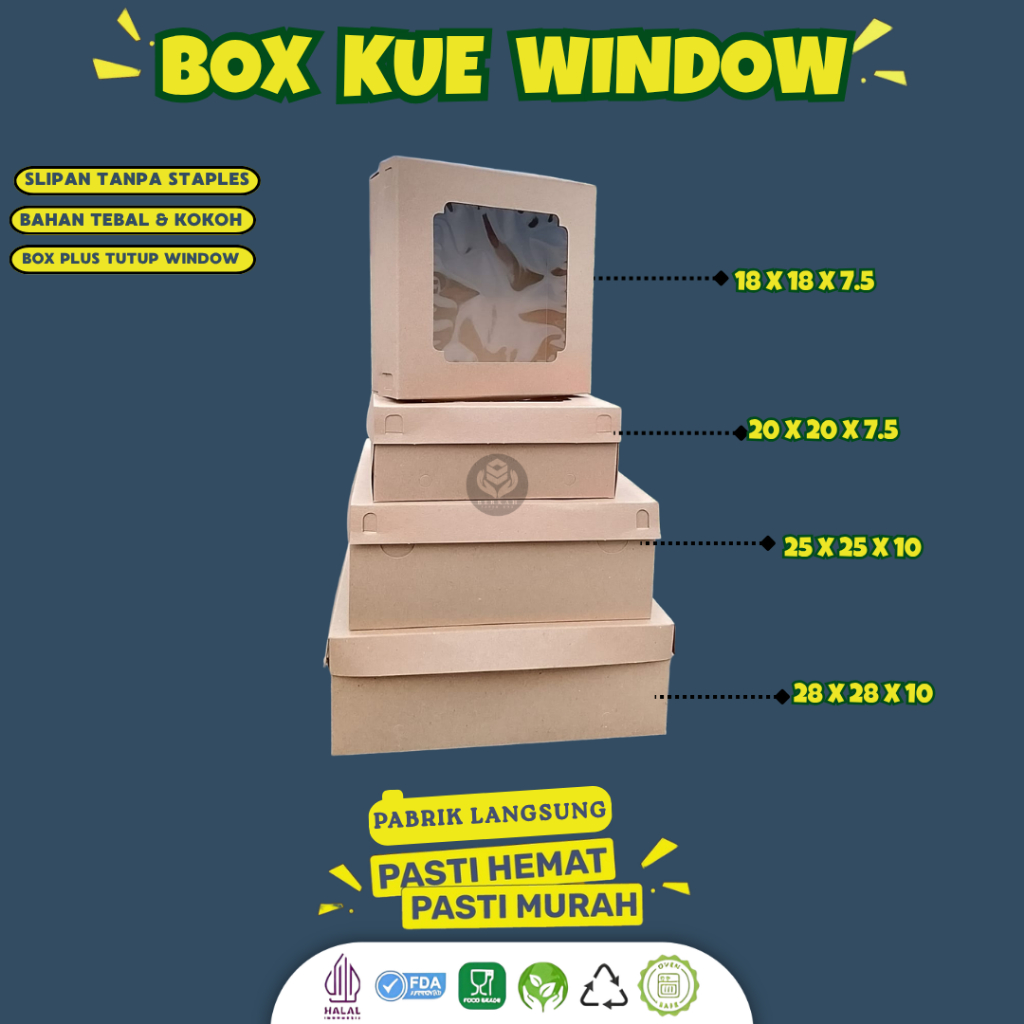 Dus Box Kotak Nasi Kue Makanan 20x20 / Box Dus Window Kaca / Dus 20x20 / BBW5K3