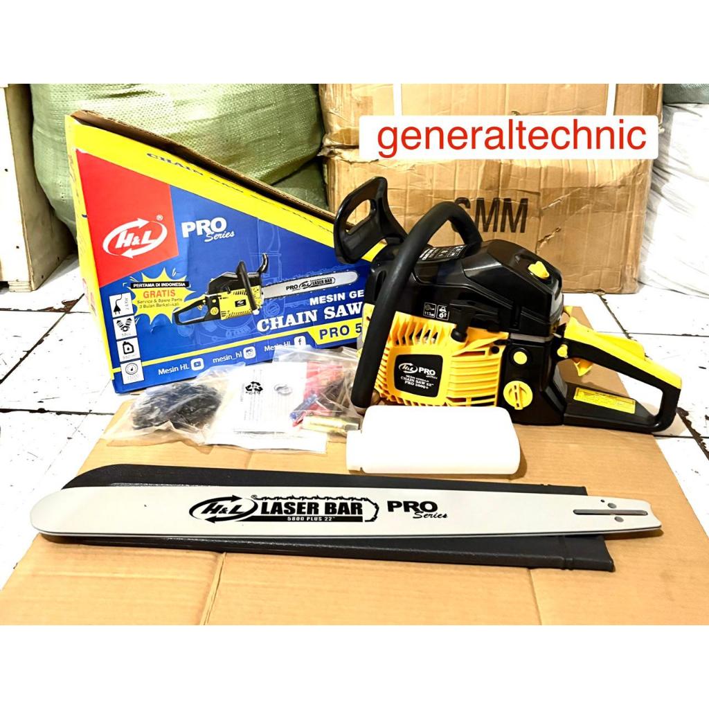 Chainsaw H&L 5800 Bar Lasertip 22" Mesin Gergaji H&L PRO 5800 + Bar Laser 22" Mesin Gergaji H&L