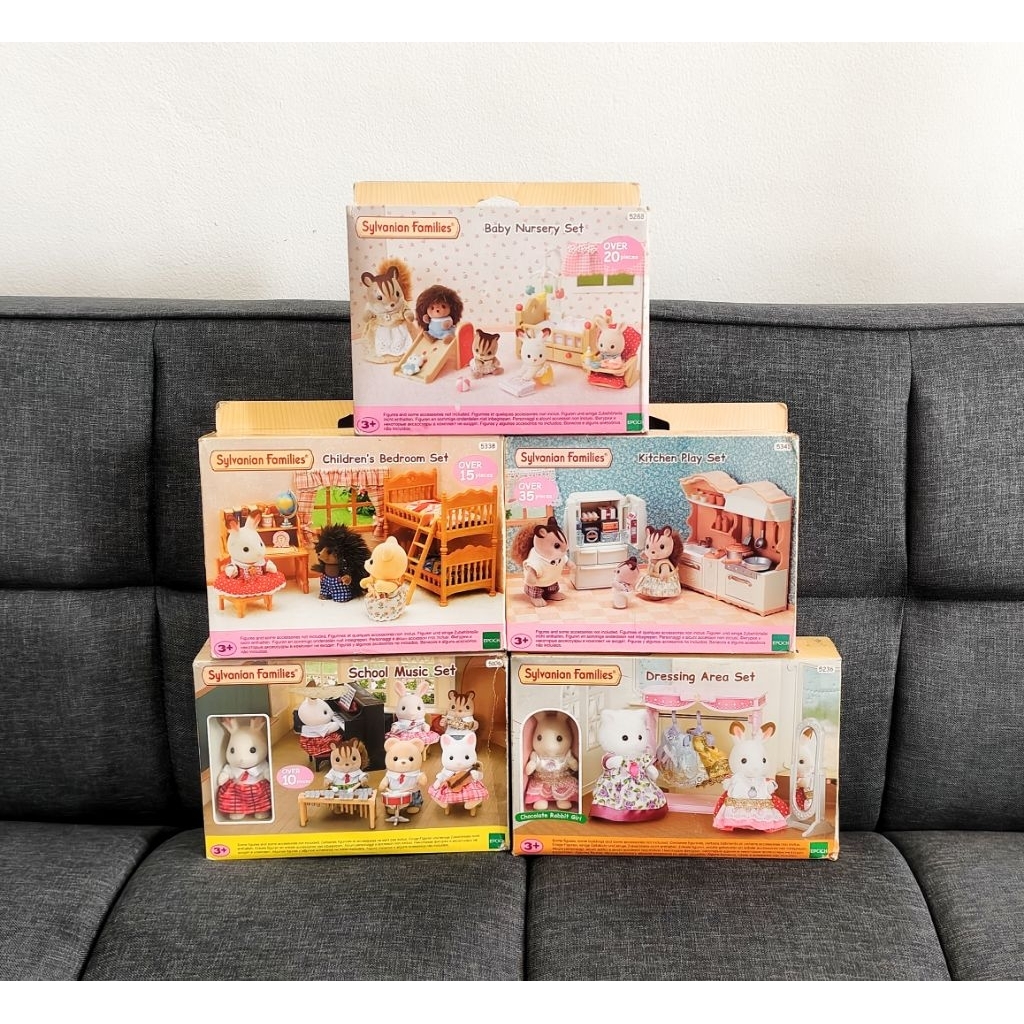 Sylvanian Families Baby Nursery Set, Children's Bedroom Set, Kitchet Play Set, School Music Set, Dre