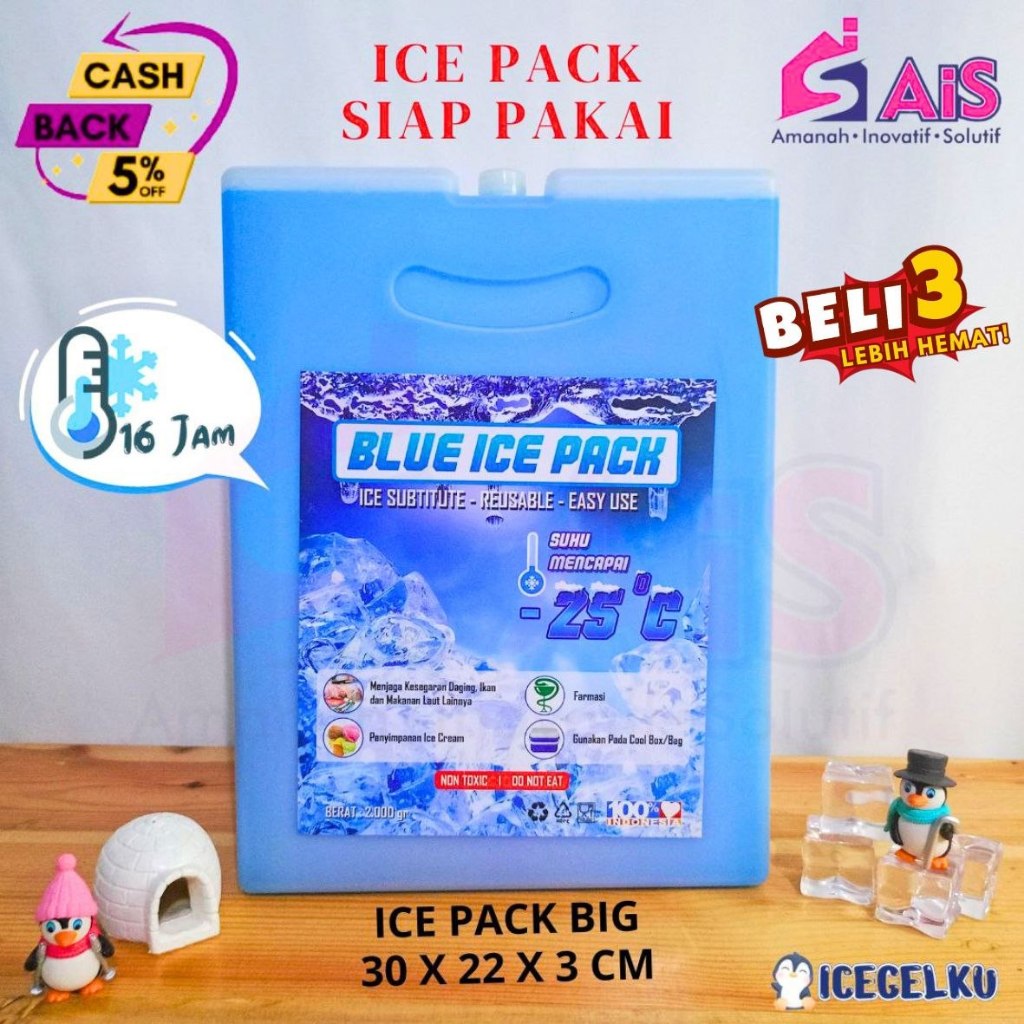 ICEGELKU ICE PACK BIG 30x22cm ICE PACK SIAP PAKAI ICE GEL PACK KOTAK BLUE PACK ICEPACK COOLER BOX IC