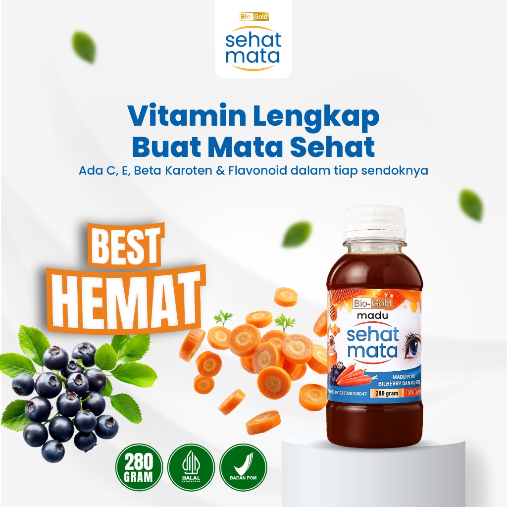 Madu SEHAT MATA Bio Gold Biogold Ekstrak Bilberry Herbal Katarak Minus Plus Silinder Saraf Rabun