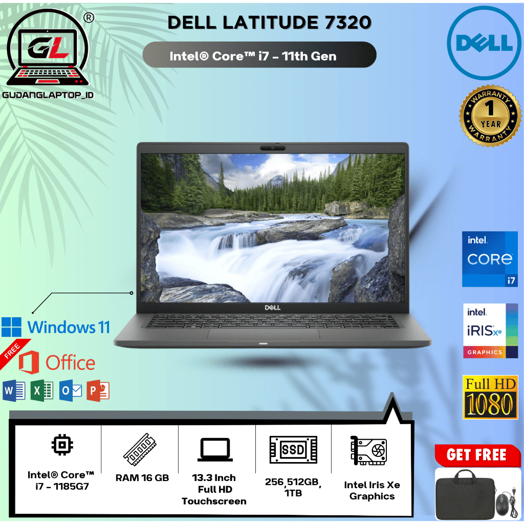 Laptop Dell Latitude 7320 - Intel Core i7 Gen 11 – RAM 16GB SSD 512GB – Laptop Coding & Kantoran - M