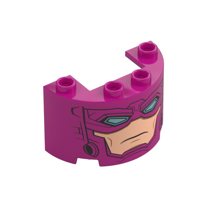 Lego Magenta Part 24593pb23 Cylinder Half 2 x 4 x 2 with 1 x 2 Cutout with Helmet, Eye Mask with Met