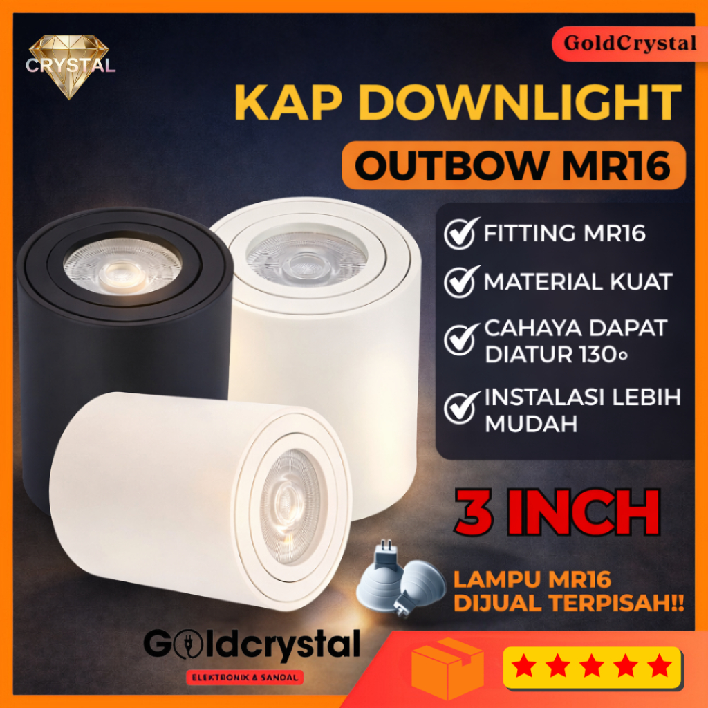 Lampu Downlight Outbow Bulat Fitting MR16 3 Inch Adjustable / Kap Lampu Downlight Outbow / Lampu Pll