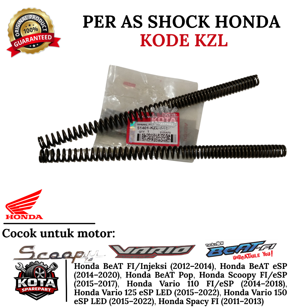 PER AS SHOCK ORIGINAL HONDA KODE KZL UNTUK MOTOR HONDA BEAT FI/INJEKSI (2012-2014), BEAT ESP (2014-2