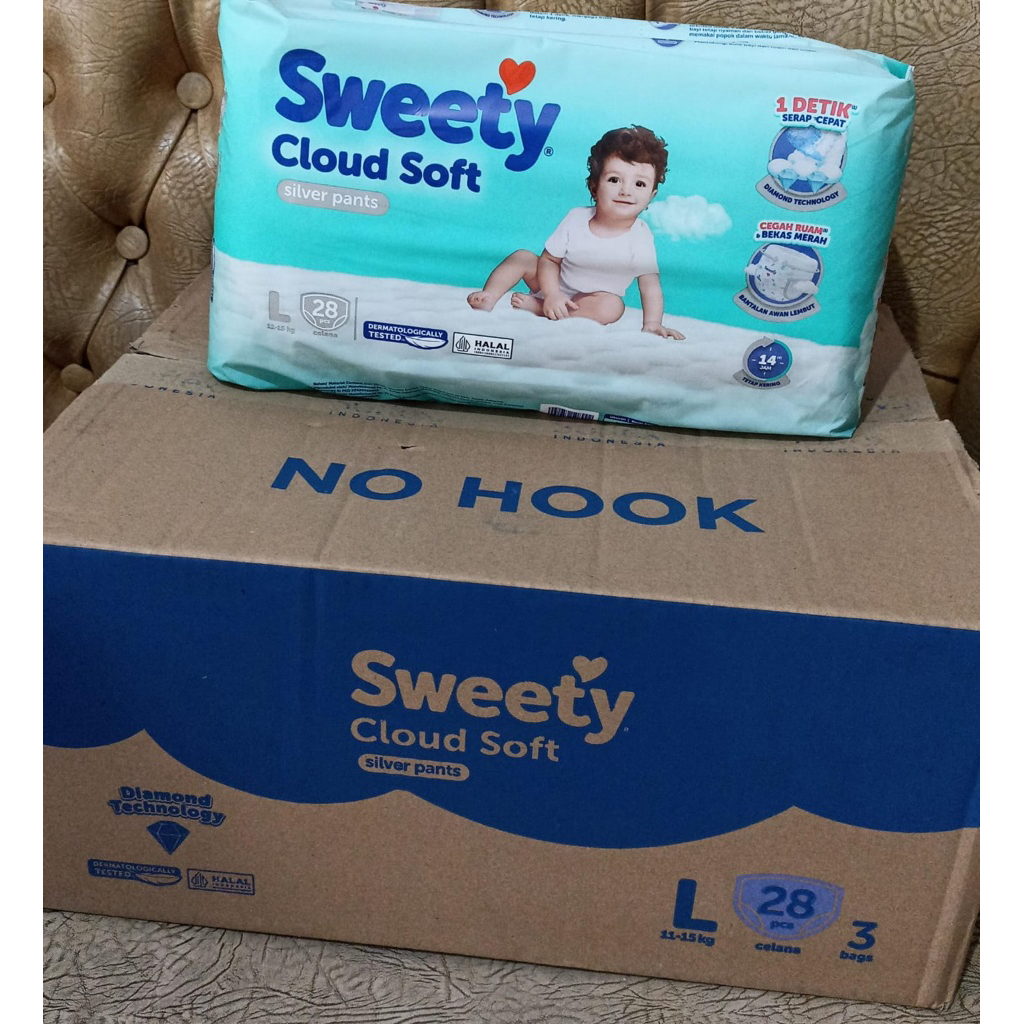 POPOK BAYI Sweety Silver Cloud Soft Pants Popok Bayi L 28 (per DUS isi 3 pack)