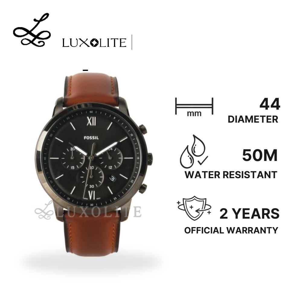 [Luxolite] FOSSIL Jam Tangan Pria Analog FS5512 Neutra Chronograph Amber Leather Strap