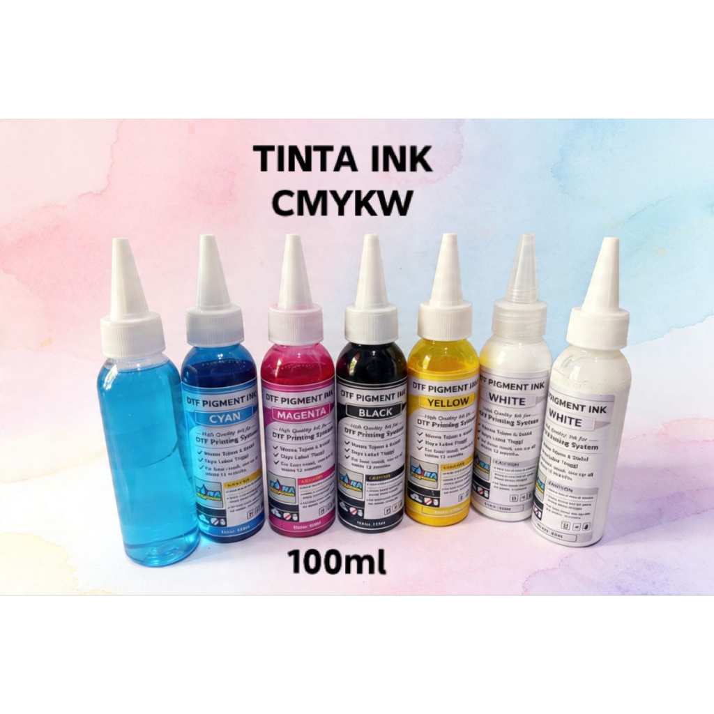 TINTA DTF PREMIUM 100ml | Warna CMYK+WHITE HEAD EPSON L1800 L805 1390