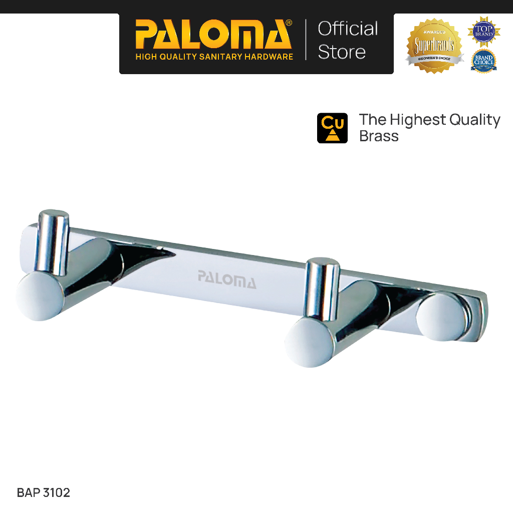 PALOMA BAP 3102 Kapstok Gantungan Handuk Baju Robe Hook Rak Hanger 2 Kait Wall Dinding Kamar Mandi B