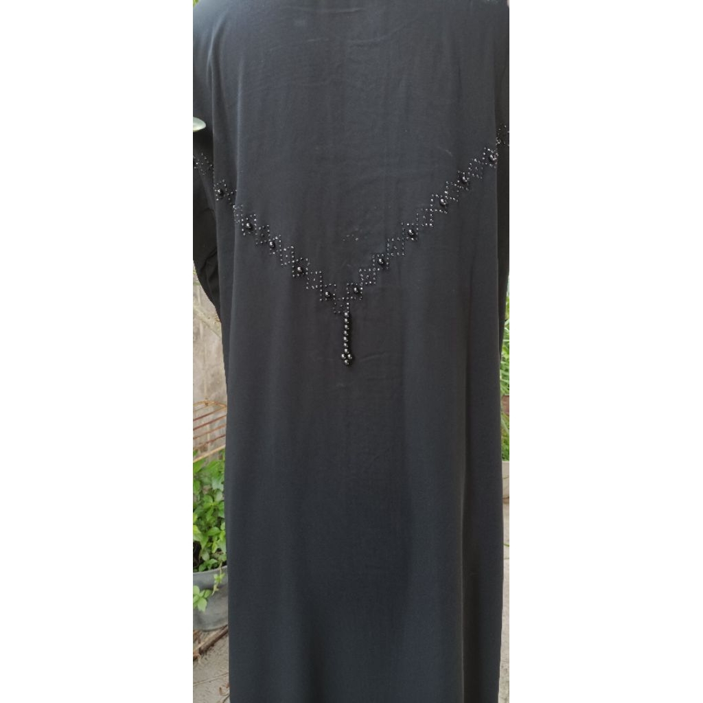 Abaya Saudi Jetblack Premium Payet Kristal Mewah - Gamis Hitam Aksen Brokat Lengan Lonceng