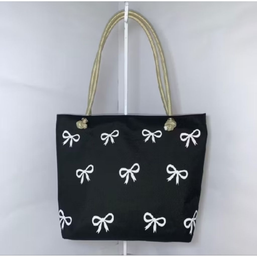Tas Tote bag wanita tali sumbu motif pita resleting