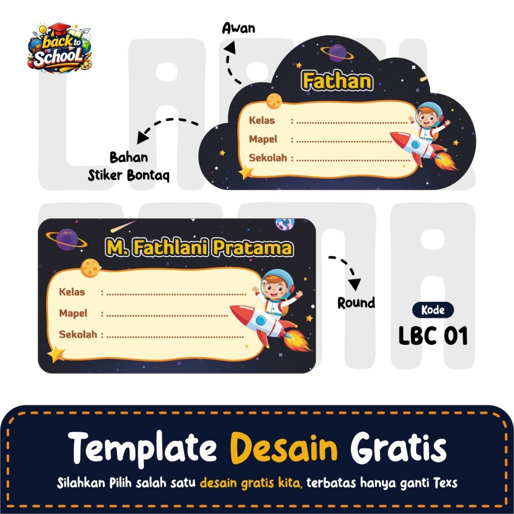 Label Nama Buku Sekolah Stiker Mapel Stiker Buku Custom Karakter Lucu