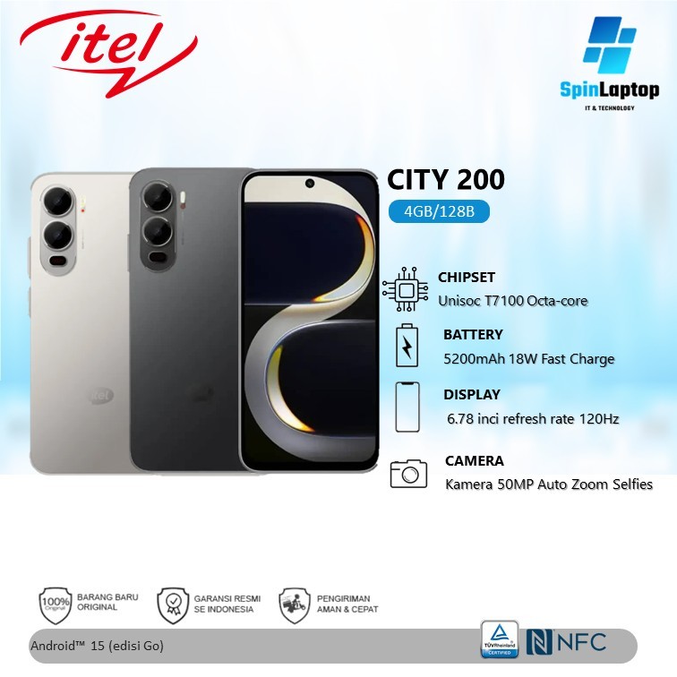 Handphone 1 Jutaan | ITEL CITY 200 RAM 12GB [4+8GB] 128GB Batterai 5200mAH BOX +Charger Garansi 1 Ta