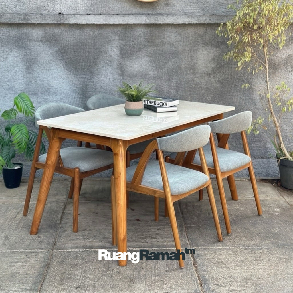 TERLARISSS  DINING SET MARMER | MEJA MAKAN MARMER KAYU JATI | MEJA MAKAN KAYU JATI JEPARA