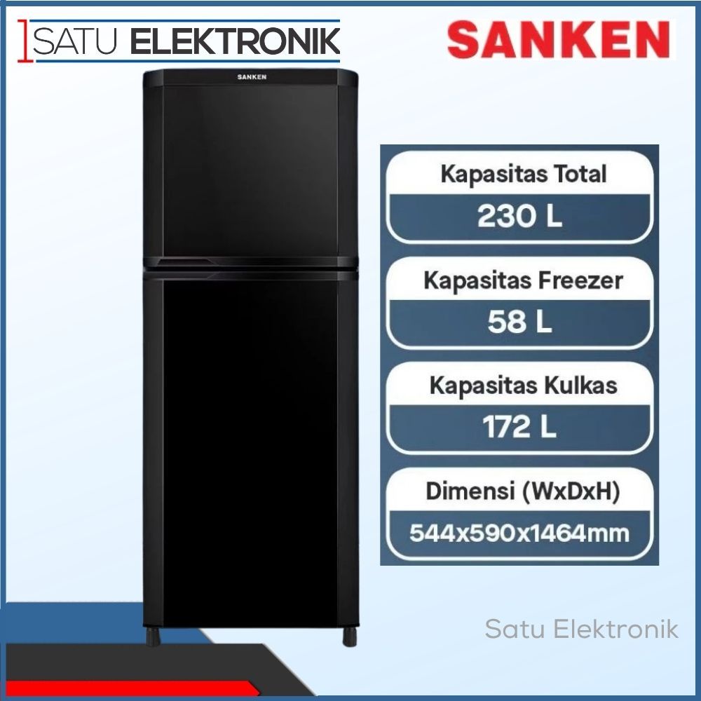 Sanken Kulkas 2 Pintu SKV235PABB Kapasitas 230 Liter SKV235 PABB Hitam Big Freezer Jumbo