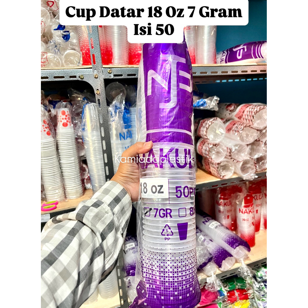 Cup Datar 18 Oz 7 Gram (Isi 50) / Gelas Plastik Datar Cup Minuman / Cup Es Teh