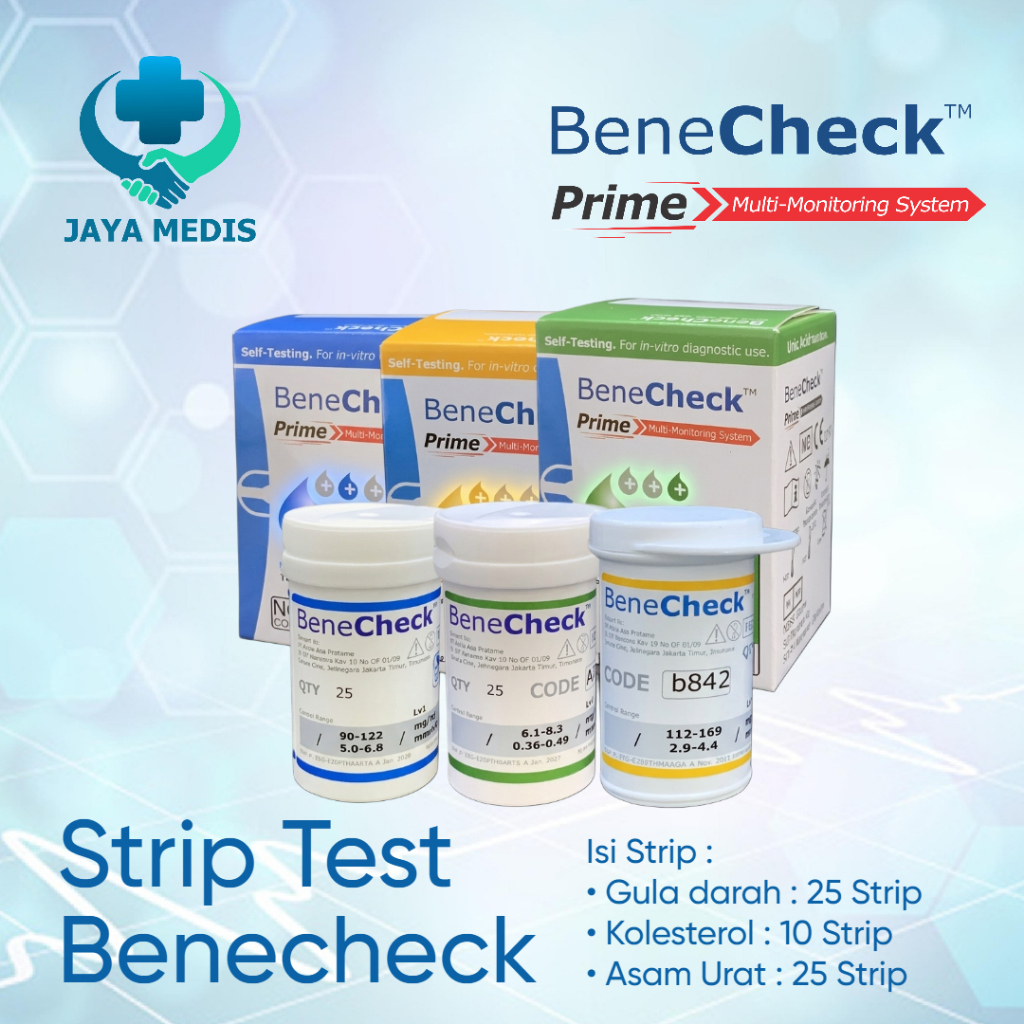 BENECHECK Strip  Test Alat Cek Darah BeneCheck Prime - (Strip Gula Darah, Kolesterol, dan Asam Urat)