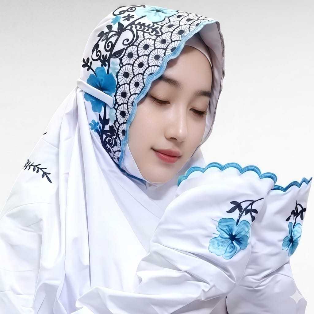 Mukena Terusan Bordir Bunga Sepatu | Katun Mikro Premium Hitam | Elegan & Mewah untuk Ibadah