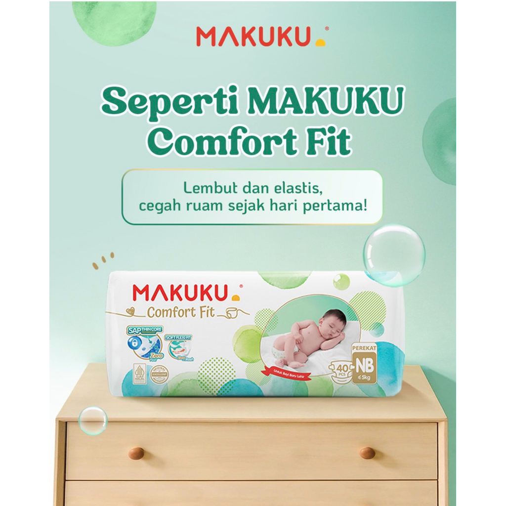Pampers MAKUKU NB40 Comfort Fit Perekat Bayi Newborn Anti Bocor Original