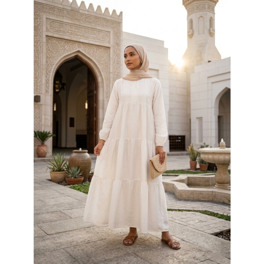 Baju Muslim Wanita | Baju Atasan Umpak Wanita Muslim Lengan Panjang Putih Polos - Putih Tulang