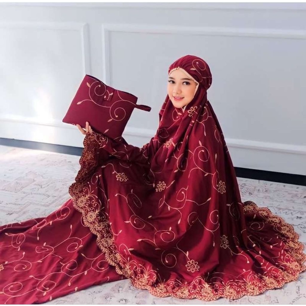 Mukena Dewasa Jumbo Gracella Terbaru Motif Bunga Teratai Katun