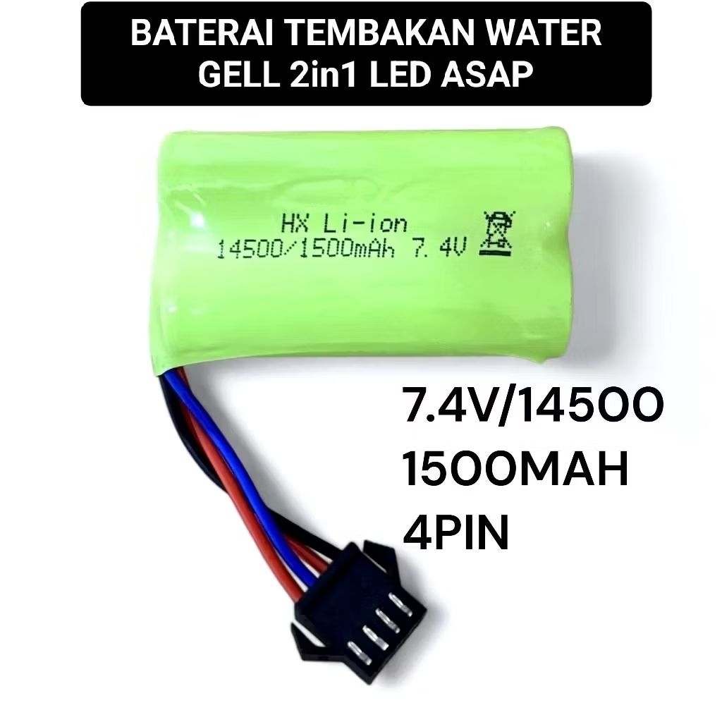 Baterai cadangan tembakan water gell blaster 3,7v 2PIN 14500 7,4v 4PIN 14500 kapasitas 1500mAh main 