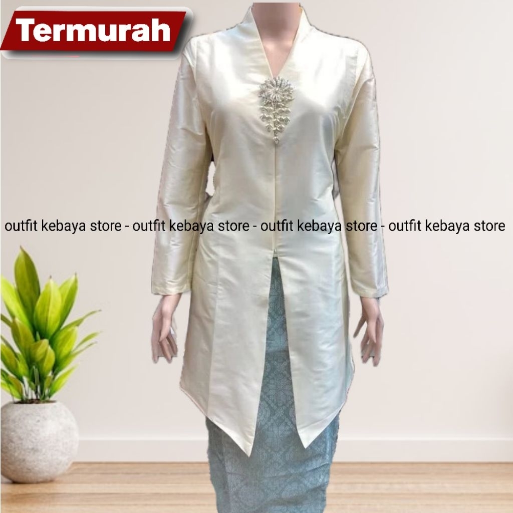 Atasan kebaya encim tafeta premium / Kebaya encim motif polos / Kebaya  jumbo XXXL resleting depan B