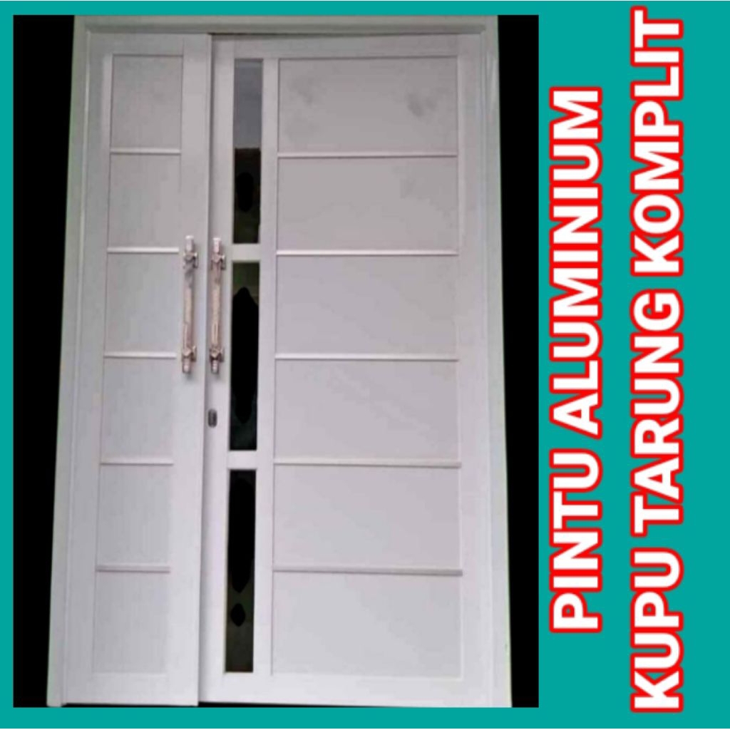PINTU UTAMA /PINTU KUPU TARUNG ALUMINIUM + KUSEN  KOMPLIT FREE PACKING KAYU