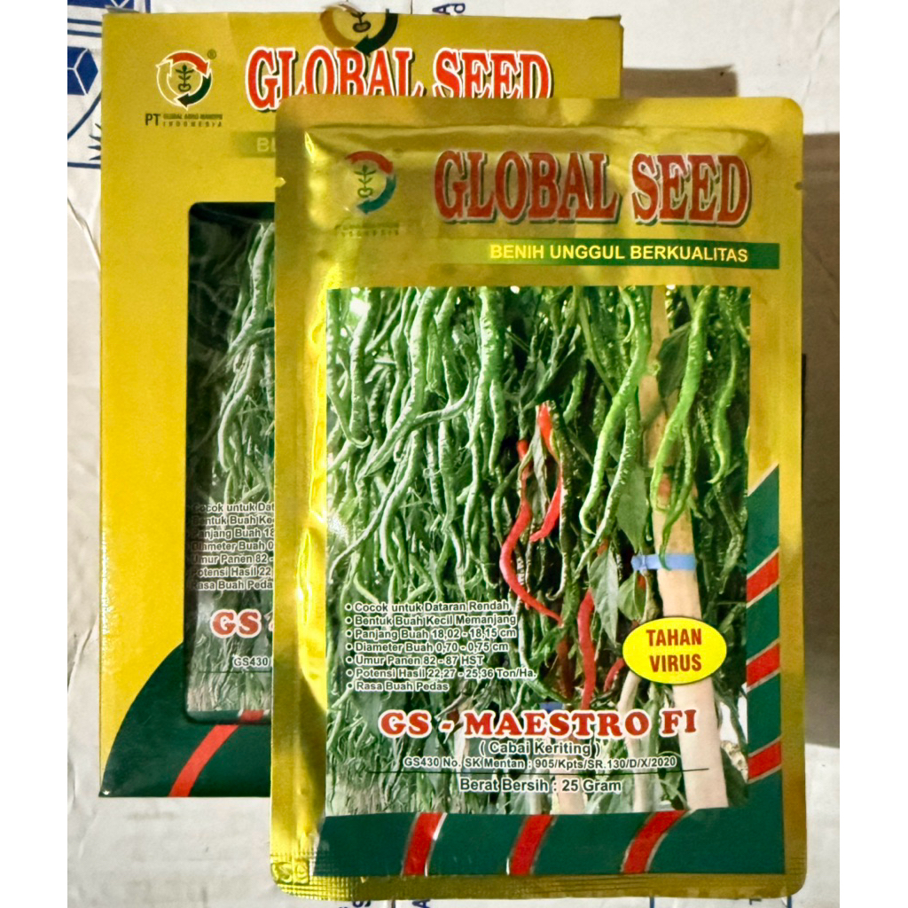 Benih Cabe Merah Keriting Gs MAESTRO F1 25 Gram - (-+  4.500 Biji) Cabai Keriting Tahan Virus Cap Gl