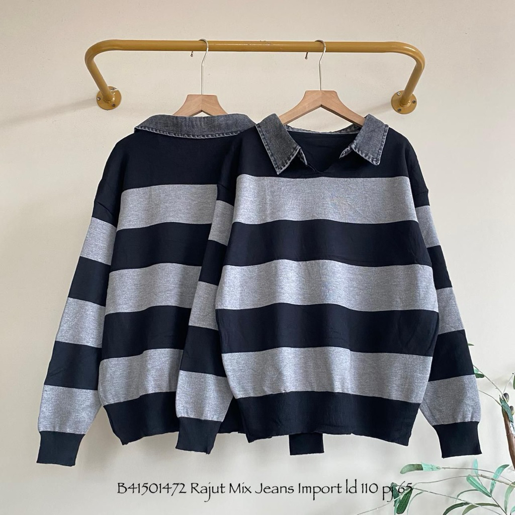 Ninedshop | Baju Rajut Premium mix Jeans Import LD 110 Wanita  / Fashion Atasan Cewek Terbaru / Paka