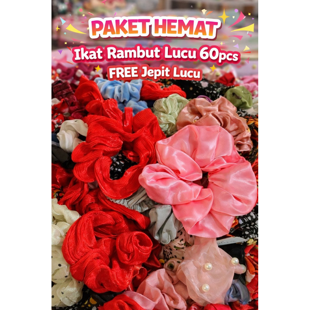 MCS 50pcs Ikat Rambut BONUS 10pcsl Ikat Rambut Mix Lucu Free Jepit Lucu