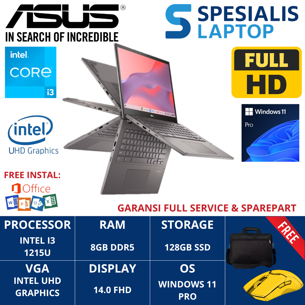 PROMO Laptop Asus TERBARU I3 1215U Ram 8GB DDR5 512GB Ssd Full HD 14 Inch Windows 11 Pro