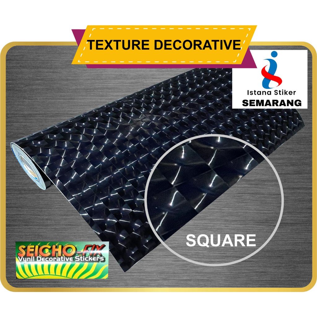 Stiker Skotlet Hitam Glossy Motif 3D SQUARE 1 Roll (45cm x 15m)