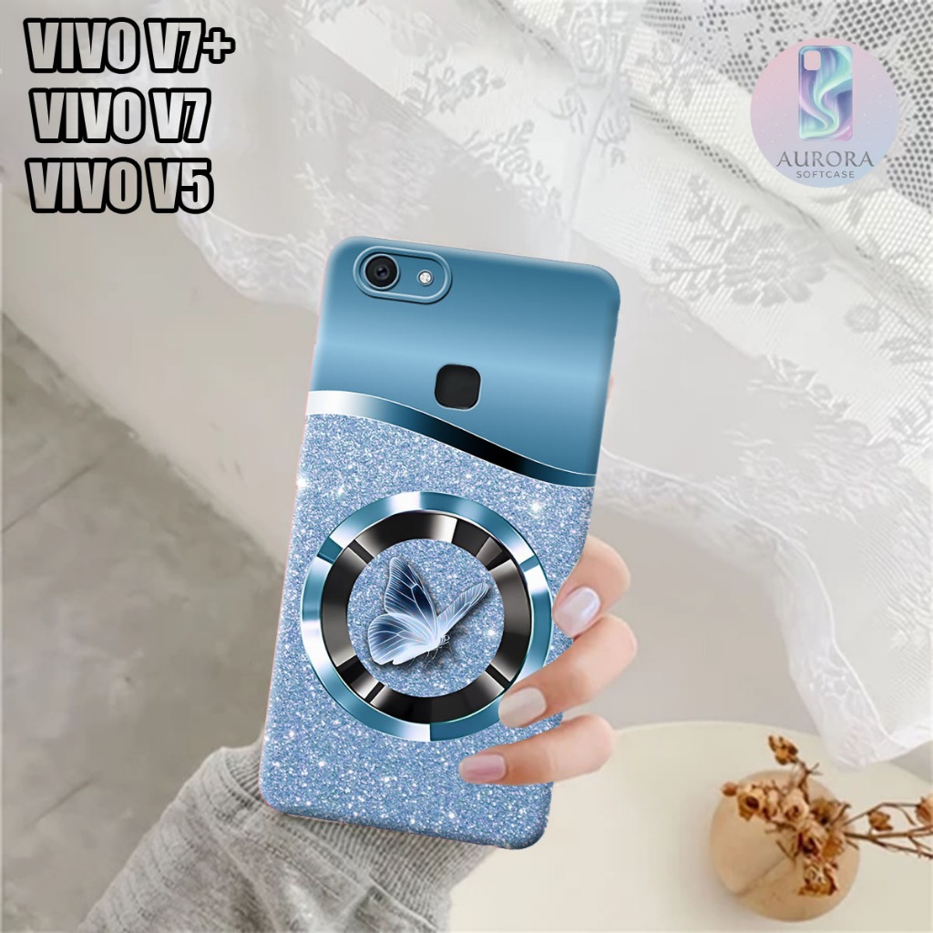 Softcase Vivo V7 Plus Vivo V7 Vivo v5 Plus - Silikon - Motif Bulat Kupu Kupu - Macaron - Anti Air