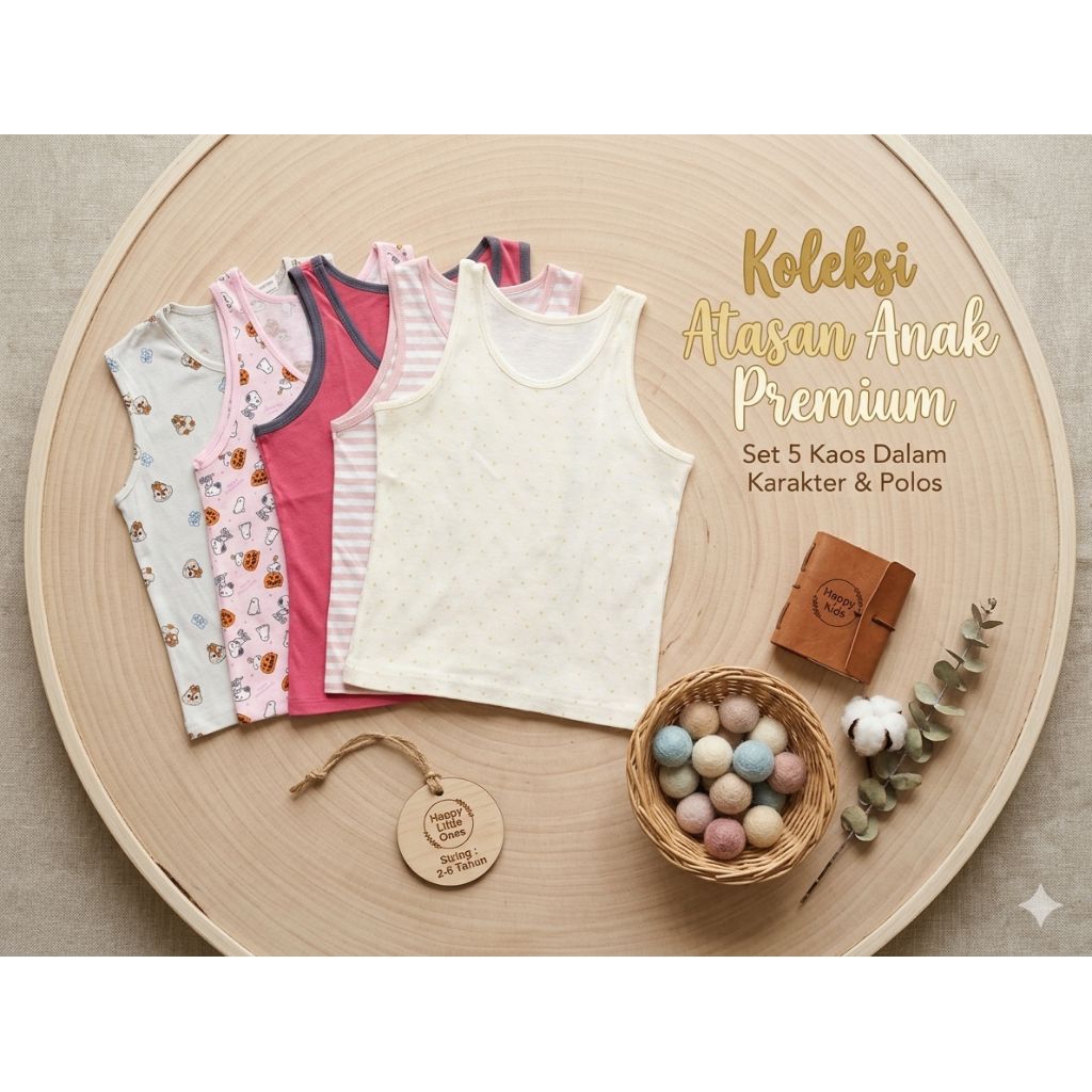 Bundle 5pcs kaos kutung/kaos dalam/singlet anak perempuan usia 8-10 tahun