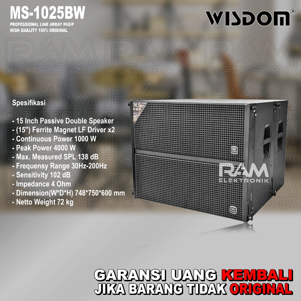 Speaker Pasif Subwoofer  2 x 15 Inch WISDOM MS 1025BW | MS1025BW | MS 1025 BW Original