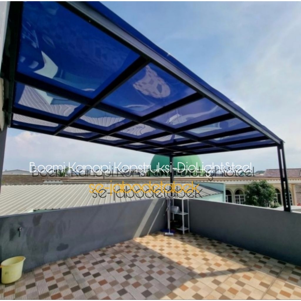 Kanopi solarflat transparan 1,2mm rangka baja ringan 0,75 mm minimalis