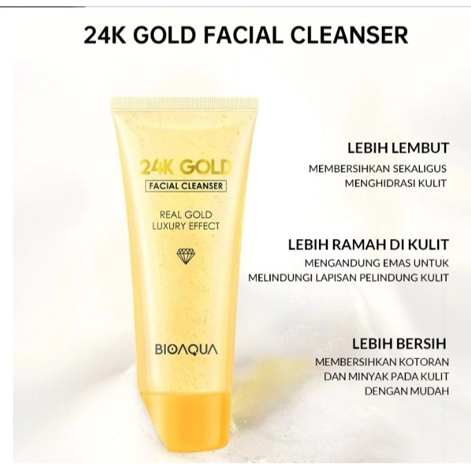 BPOM BIOAQUA FACE WASH 24K GOLD FACIAL CLEANSER PEMBERSIH WAJAH 100ml DI JAMIN ORIGINAL