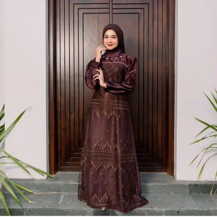 Amanda Dress Brukat Lamaran Wisuda Payet Full Baju Gamis Lebaran