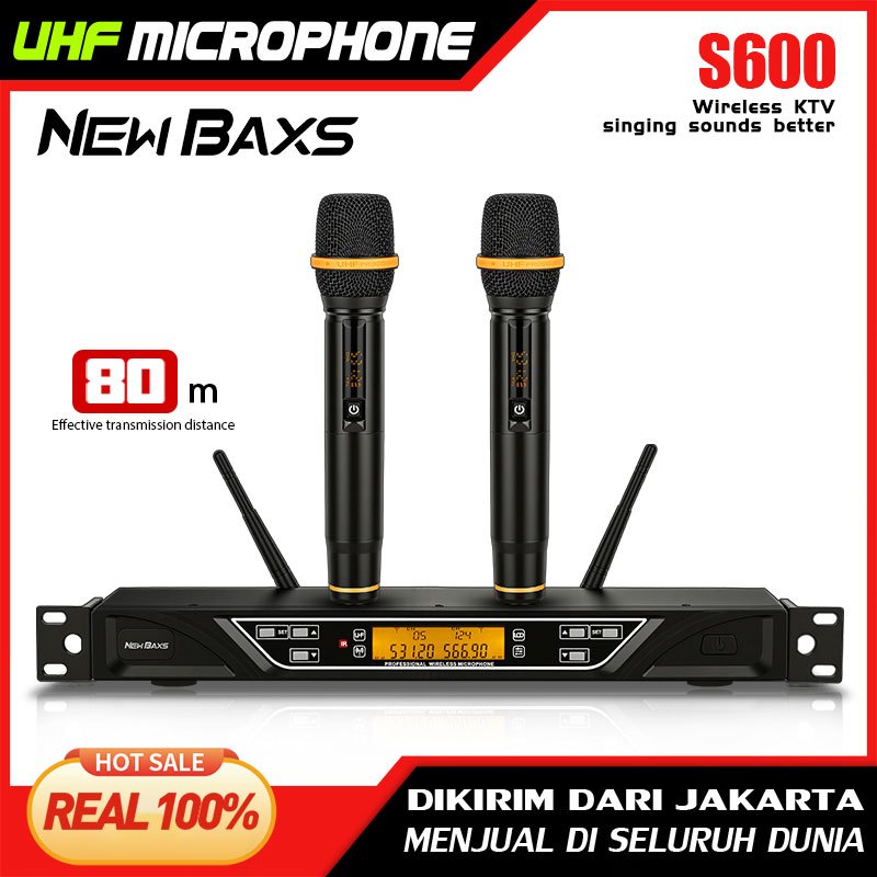 NEW BAXS Microphone Karaoke S600 Dual UHF 150M Suara Bagus untuk Event Gereja Panggung Mic Wireless