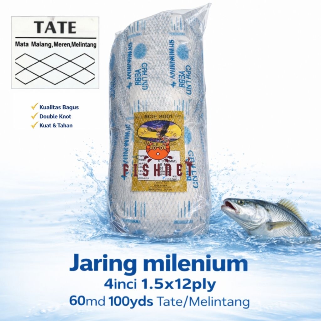 jaring milenium/jaring pintal/jaring ply/ 4inci 12ply 60md 100yds tate