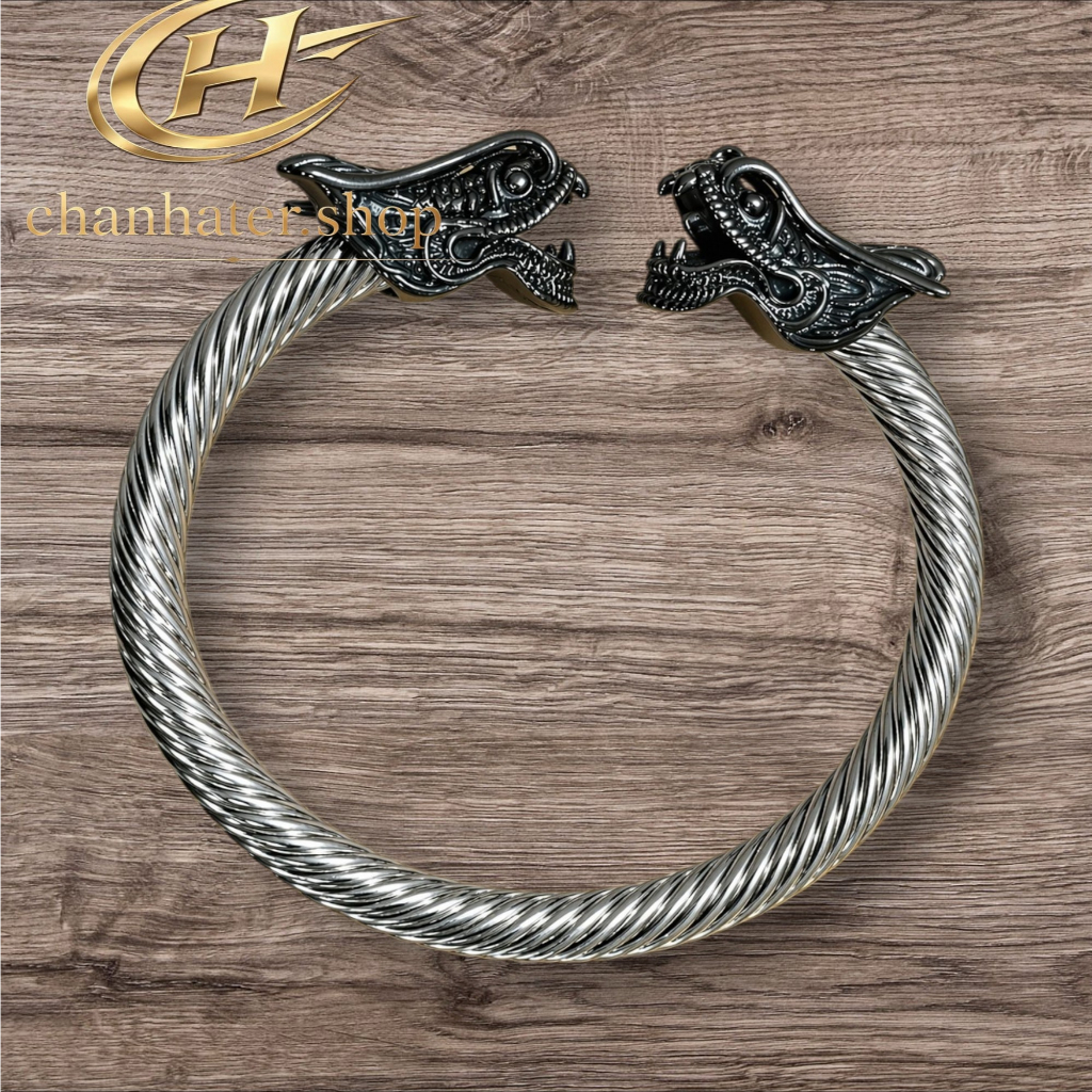 Gelang titanium naga dragon silver perak putih kepala black hitam cowo cewe keren pria wanita anti k