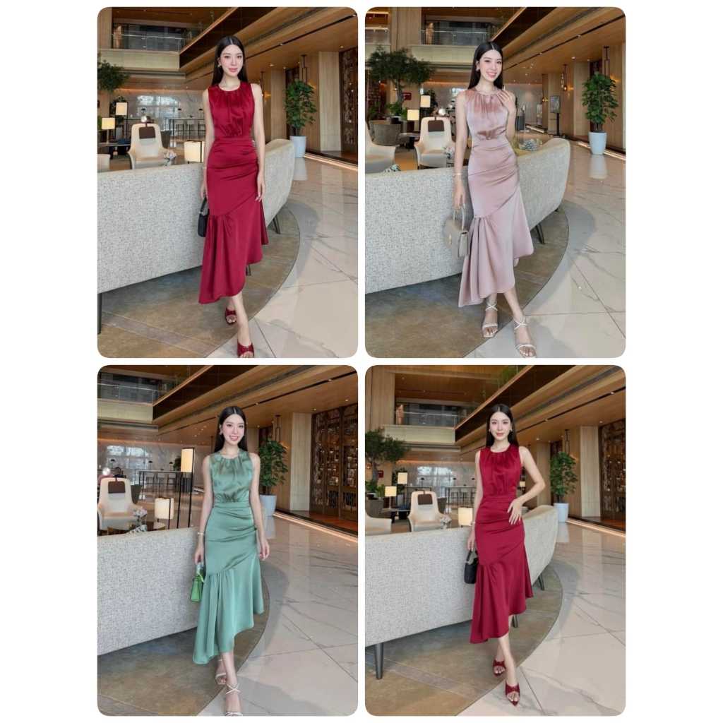 Jms - 839 / Long dress satin elegant / Gaun panjang glossy / Dress panjang satin glammor / long dres
