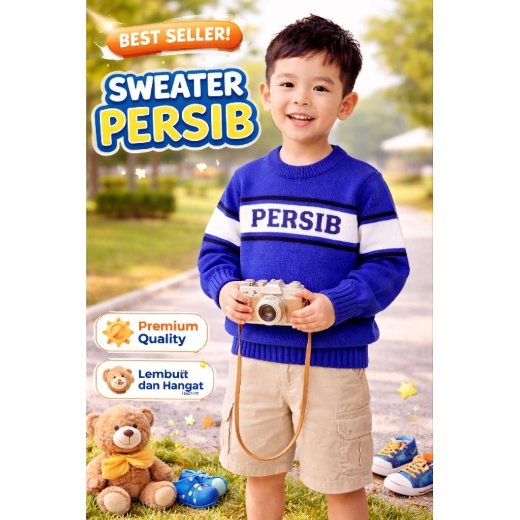 Sweater Rajut Anak PERSIB Premium 1–10 Tahun | Baju Anak Laki-Laki Hangat Tebal Kekinian | Outfit An