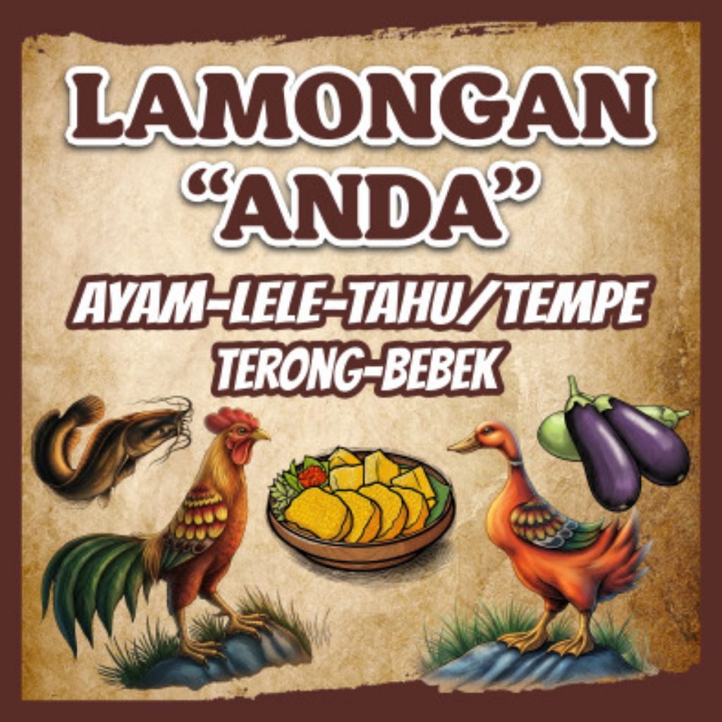 spanduk kain lamongan pecel lele ayam bahan satin ukuran 1x1 m sudah finishing jahit dan tali