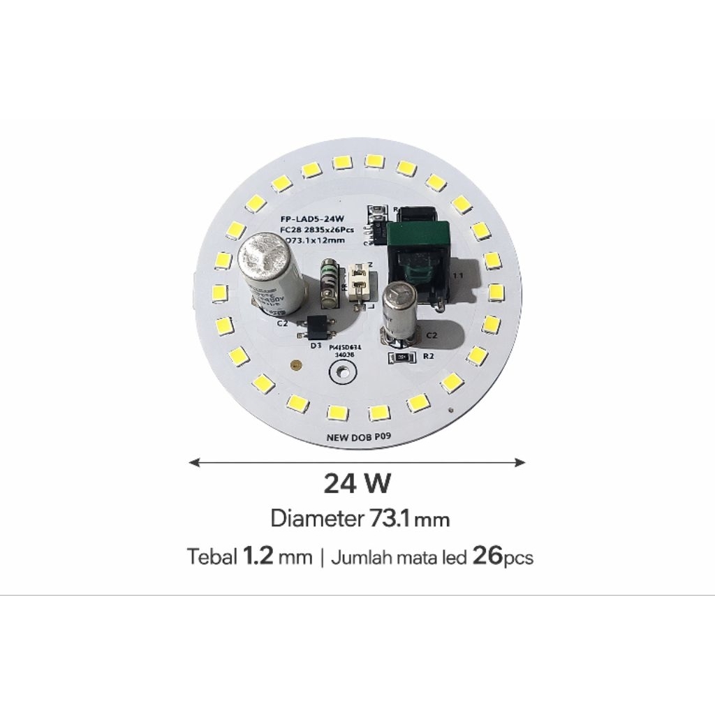 PCB LED AC NEW DOB 24W D73.1mm Tebal 1 mm c9V Heatsink