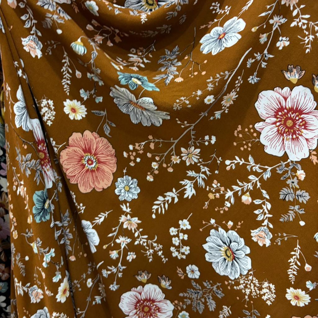 (harga/0,5m) kain katun rayon viskose premium motif bunga besar mekar